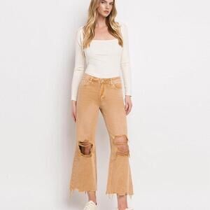 Vervet Kiss Of California - Super High Rise 90's Vintage Crop Flare Jeans Tan